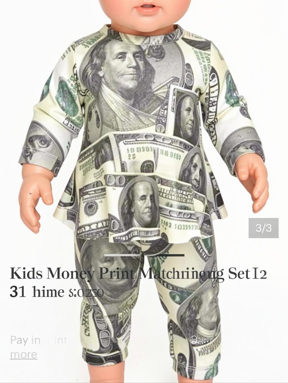 Baby 6mo-12mo Money Print Matching Set